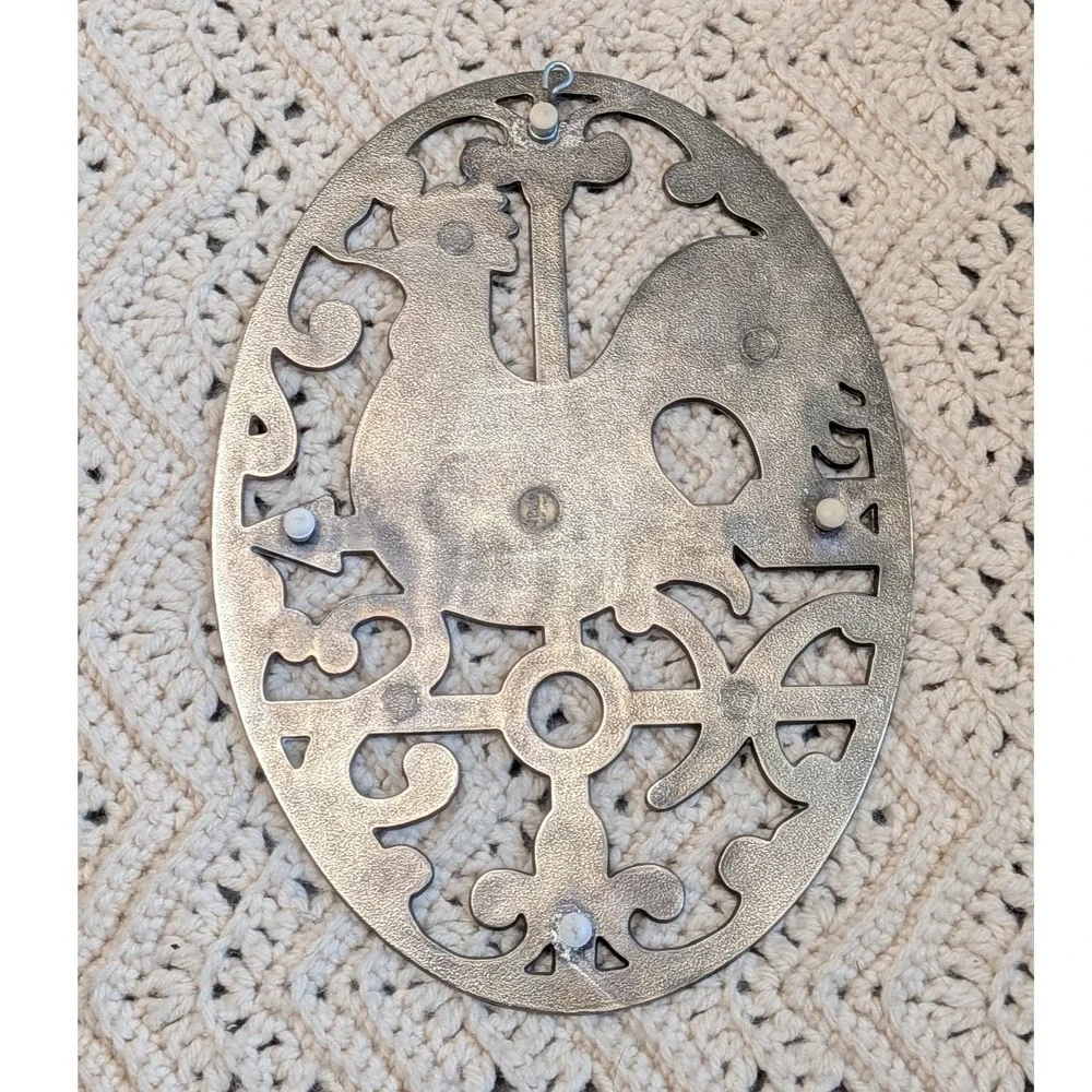 Vintage Silver Tone Rooster Weather Vane Metal‎ Trivet Wall Decor Made in Italy